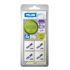 Milan Afilalápiz con depósito y 4 gomas de borrar
