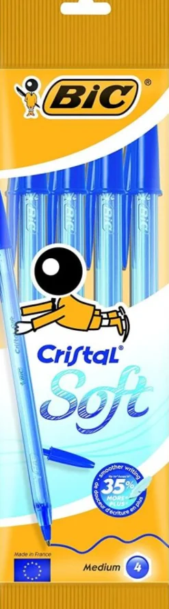 Bic Bolígrafo tinta azul 4 unidades Cristal Soft