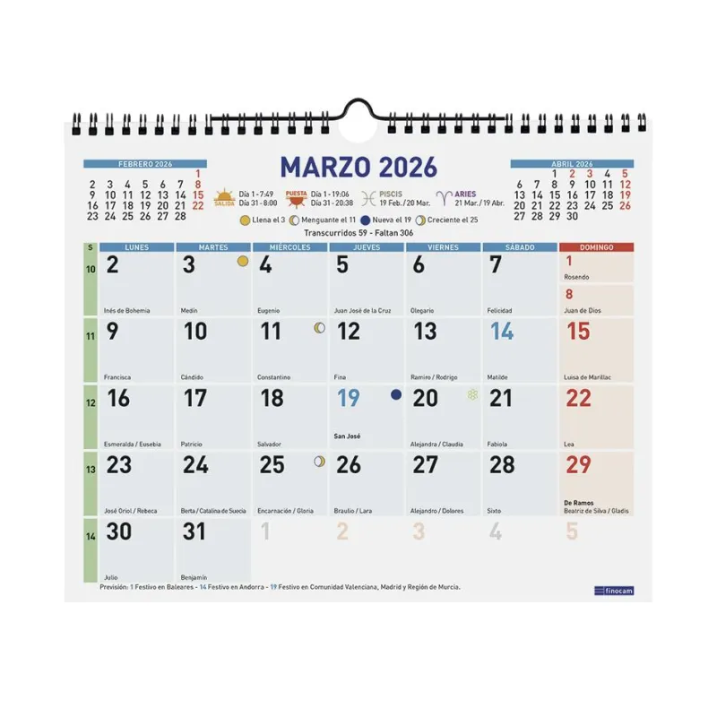 Finocam Calendario pared color escribir M 2026