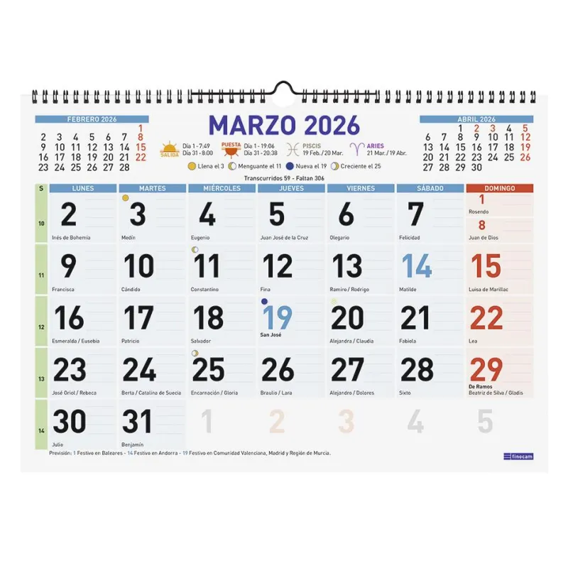 Finocam Calendario pared color mixto L 2026