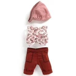 Djeco Conjunto camisa sin mangas y pantalón burdeos 32cm con pañuelo para pelo