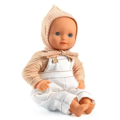 Djeco Conjunto peto blanco con camisa y gorro a rombos 32cm.