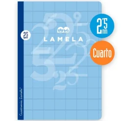 Lamela Cuaderno cuarto cuadrovía 2,5mm. 50 hojas tapas de cartón plastificado colores surtidos