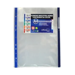 Fraga Funda transparente tamaño A4 con multitaladro y borde de colores 10 unidades