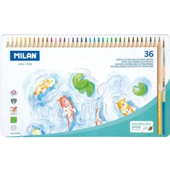 Milan Lápiz acuarelable 36 colores mina gruesa caja de metal