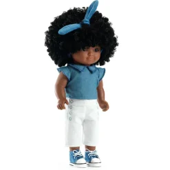 Djeco Muñeca Janet con conjunto azul y blanco 32cm.
