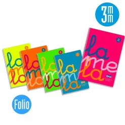 Lamela Pack de 5 blocs folio cuadrovía 3mm. 80 hojas tapa polipropileno colores flúor surtidos