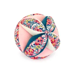 Doudou et Compagnie Pelota sensorial sonajero tela floral tonos rosas y azules 15cm