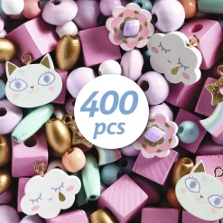 Djeco Set 400 abalorios madera arcoíris