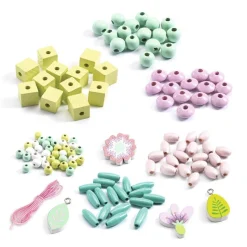 Djeco Set 450 abalorios madera flores y hojas