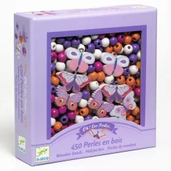 Djeco Set 450 abalorios madera mariposas