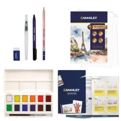 Manley Set de sketch con acuarelas 18 piezas